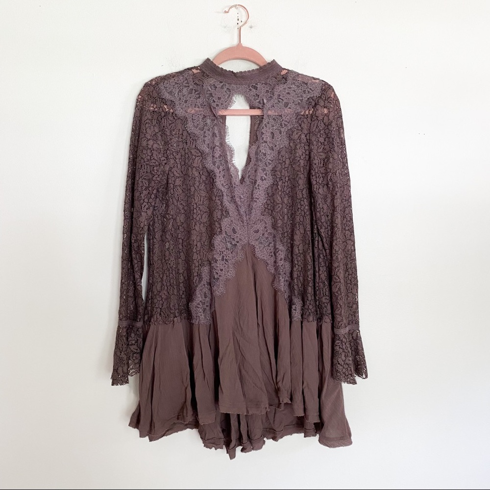 Free People Mauve Lace Tunic Top
